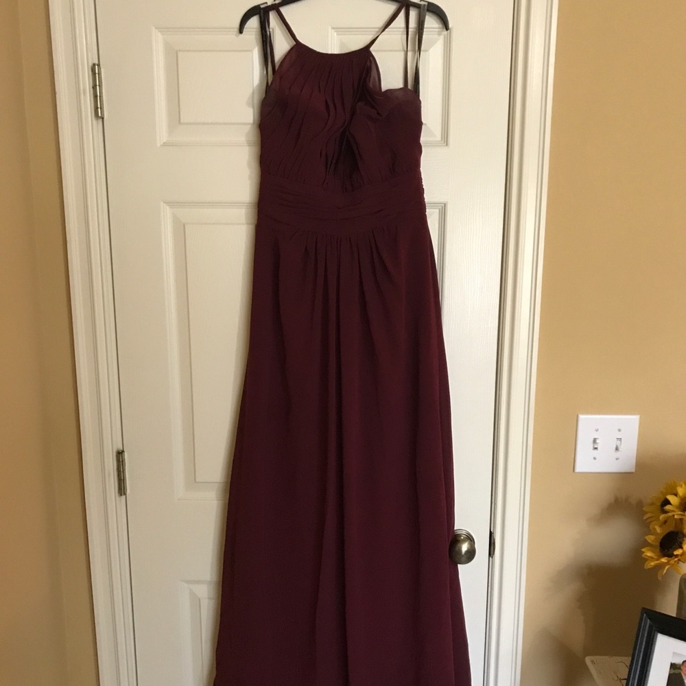 Long maroon bridesmaid dress